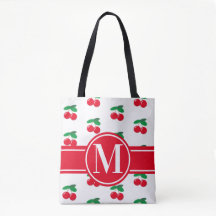 Cherries Fruta Red Patterno Monograma WhiteTote Ba