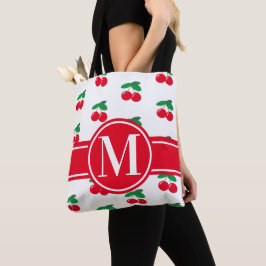 Bolsa Tote Cherries Fruta Red Patterno Monograma WhiteTote Ba