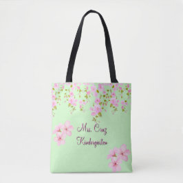 Bolsa Tote Cherry Blossom Bonito rosa e verde personalizado