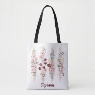 Bolsa Tote Cherry Blossom Floral Watercolor, Adicionar Nome