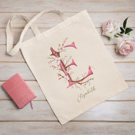 Bolsa Tote Cherry Blossom - Letra 'E' Monograma - Nome Person
