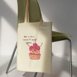 Bolsa Tote Cherry Cupcake Valentine – Hand-Drawn Dessert