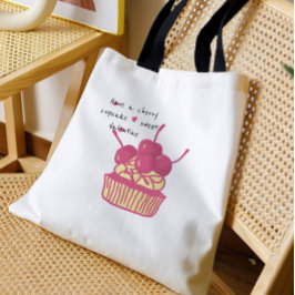 Bolsa Tote Cherry Cupcake Valentine – Hand-Drawn Dessert