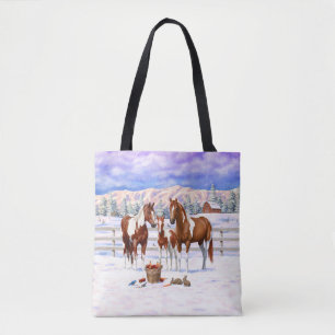 Bolsa Tote Chestnut Pinto Sorrel Paint Quarter Hores Em Neve