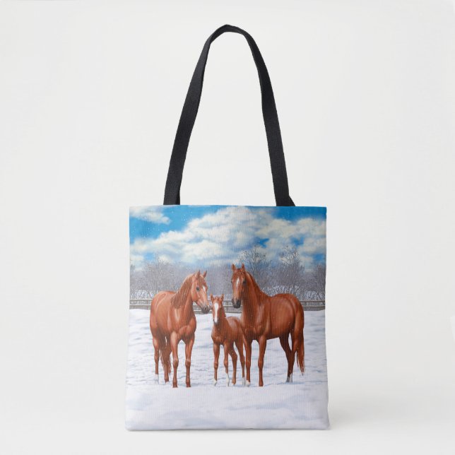 Bolsa Tote Chestnut Sorrel Quarter Hores Em Neve (Frente)