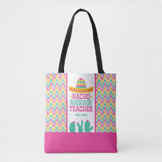 Bolsa Tote Chevron Cactus Funny Nacho Média Professora Fiesta