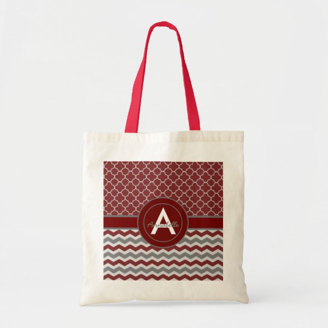 Bolsa Tote Chevron cinzento vermelho Quatrefoil (Frente)