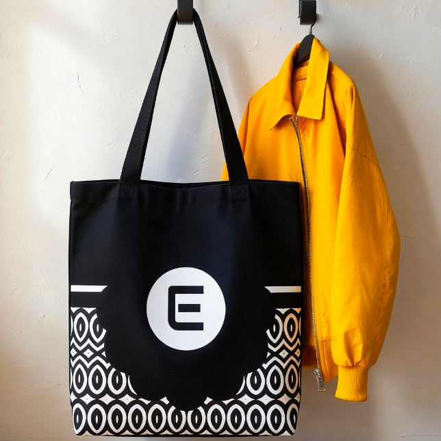Bolsa Tote Chevron e Lágrima Bicolor (Large flower, stripe and your initial. Nature in a bold style.)