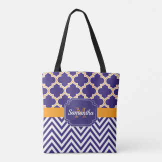 Bolsa Tote Chevron e Quatrefoil