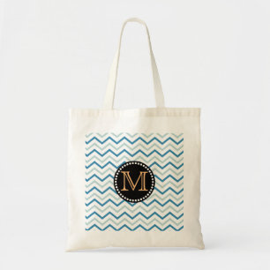 Bolsa Tote Chevron Patterno Monograma Cinza Azul do Mar