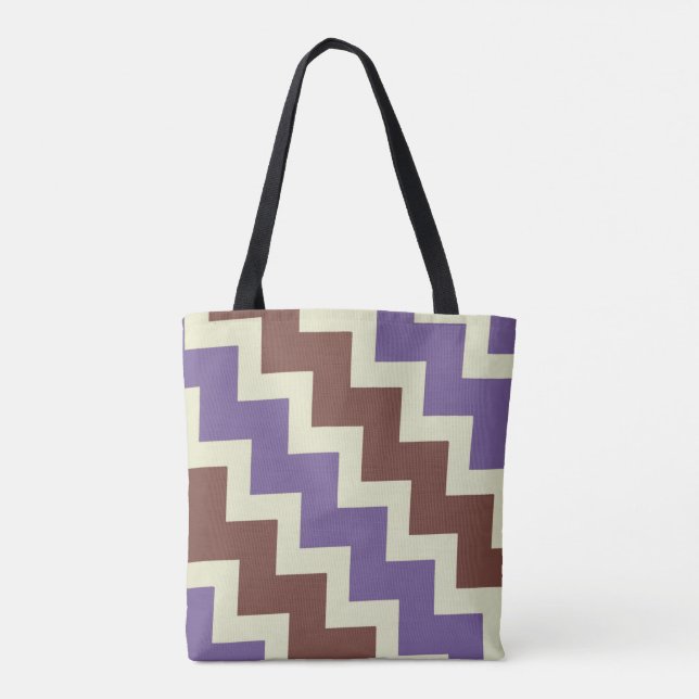 Bolsa Tote Chevron zigzag design púrpura castanho pálido verd (Verso)
