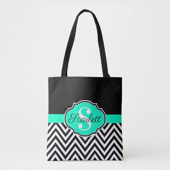 Bolsa Tote Chevrons Pretos e Brancos (Frente)