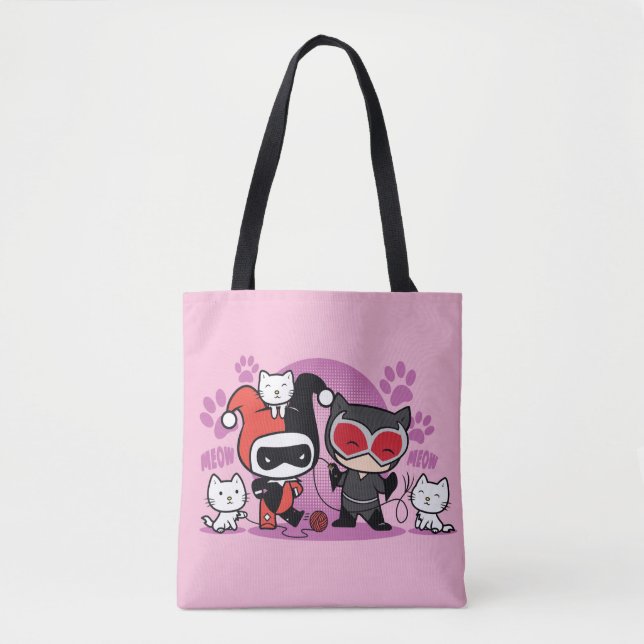 Bolsa Tote Chibi Harley Quinn & Chibi Catman Com Gatos (Frente)