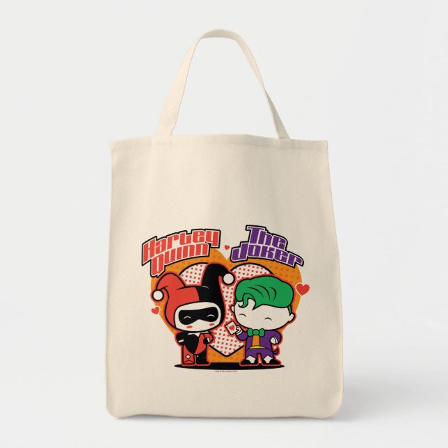 Bolsa Tote Chibi Harley Quinn & Chibi Joker Hearts (Frente)