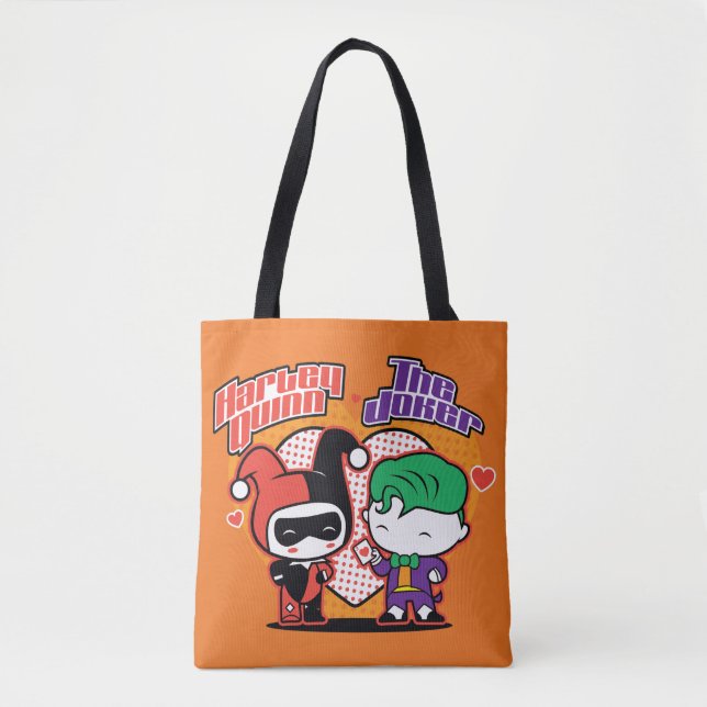 Bolsa Tote Chibi Harley Quinn & Chibi Joker Hearts (Frente)