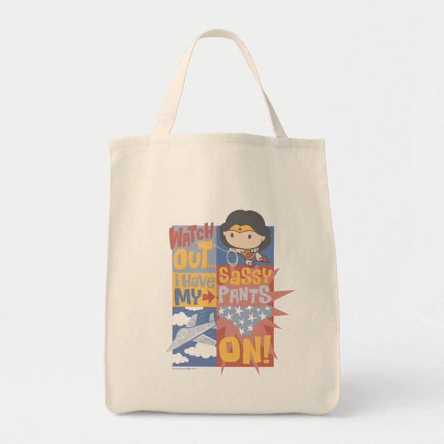 Bolsa Tote Chibi Wonder Woman Eu Tenho Minhas Calças Sassosas (Frente)