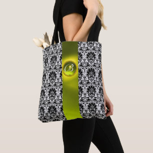 BOLSA TOTE CHIC BLACK WHITE DAMASK, GEMSTONE MONOGRAMA AMAREL