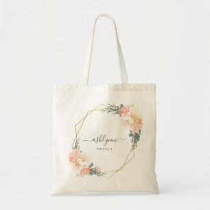Bolsa Tote Chic Blush Peach Geométrico Dourada Floral Bridesm