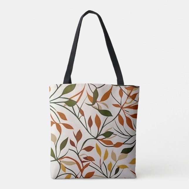 Bolsa Tote Chic boho line art outono deixa vetor abstrato (Verso)