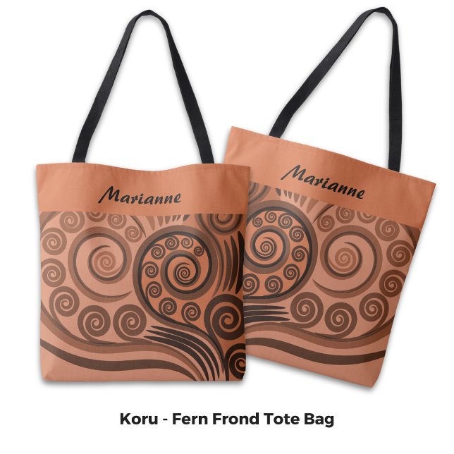 Bolsa Tote Chic Chamado Laranja-Brown Fern Koru Curls (Chic Named Orange-Brown Fern Koru Curls Tote Bag)