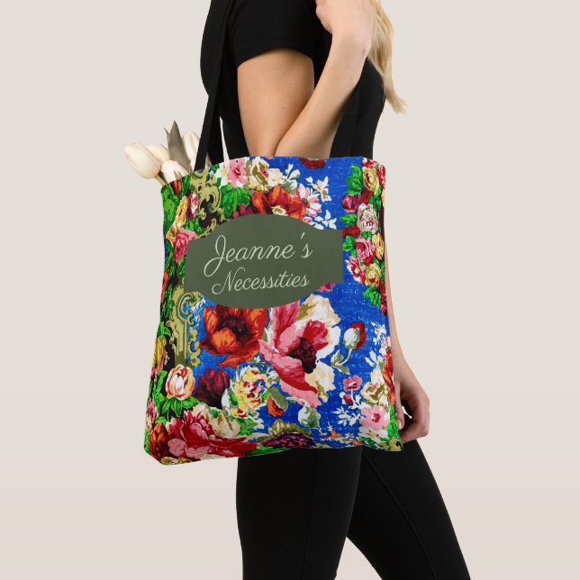 Bolsa Tote Chic Colorous Floral Sage Green Name (Close Up)