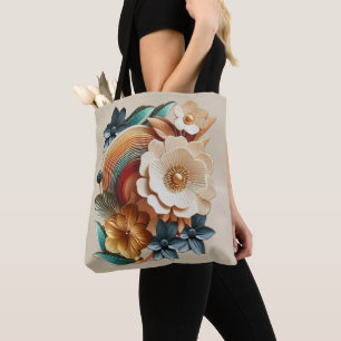 Bolsa Tote Chic, Cremes Elegantes e textura de flores de cour