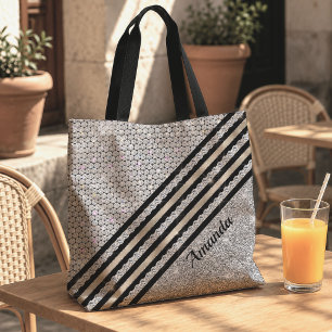 Bolsa Tote Chic cristal falso e brilho de prata Personalizado