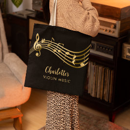 Bolsa Tote Chic de Notas de Música Dourada do Professor Violi