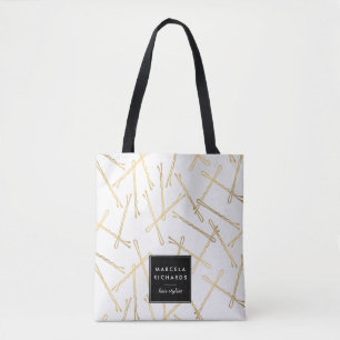 Bolsa Tote Chic Dourado Bobby Pins Branco Personalizado