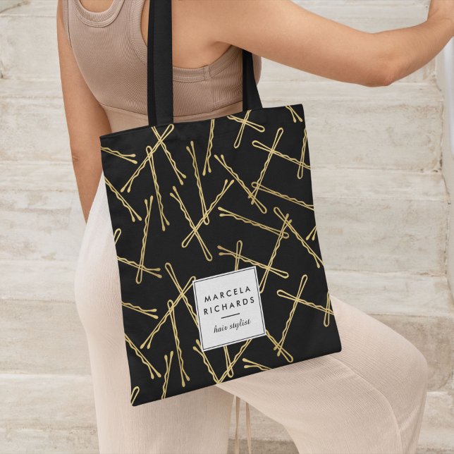 Bolsa Tote Chic Dourado Bobby Pins Preto Personalizado (Criador carregado)