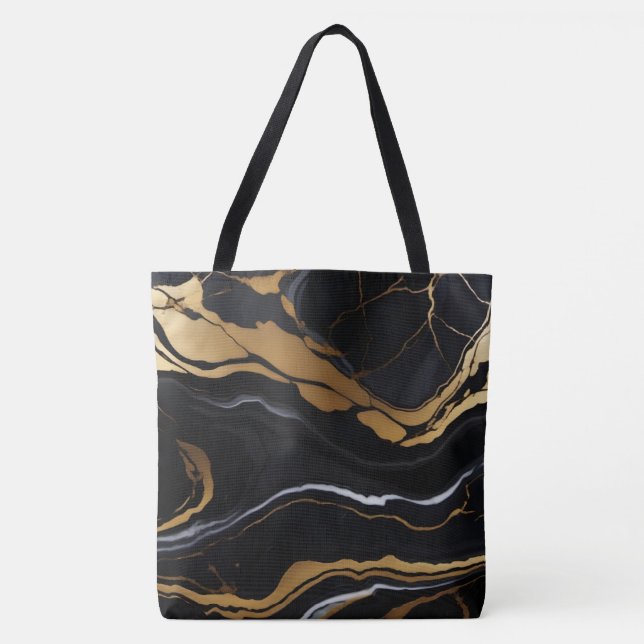 Bolsa Tote Chic Elegante negro ouro amarelo Faux Marble (Frente)