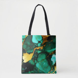 Bolsa Tote Chic Elegante verde escuro ouro amarelo Faux Marbl