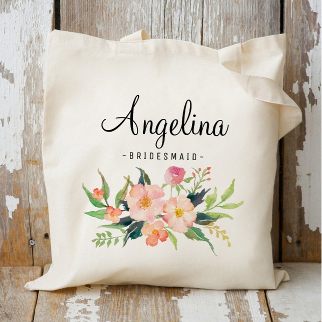 Bolsa Tote Chic Floral Bridesmaid Personalizado-3 (Criador carregado)