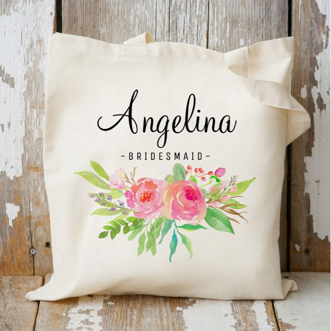 Bolsa Tote Chic Floral Bridesmaid Personalizado- 6 (Criador carregado)