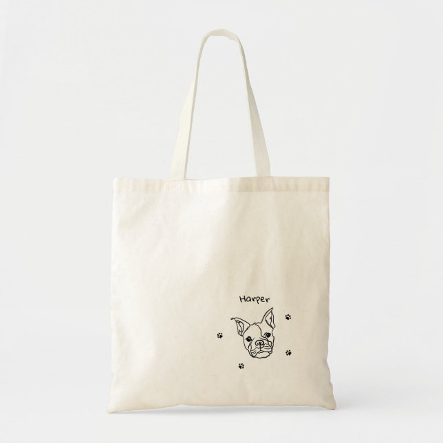 Bolsa Tote Chic French Bulldog Line Art: Edite seu texto (Frente)