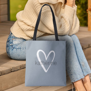 Bolsa Tote Chic Heart Personalizado Dusty Blue