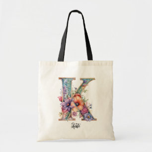 Bolsa Tote Chic - Letra K Whimsical Floral Monograma