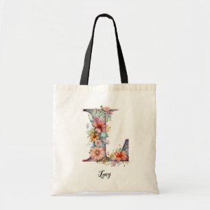 Bolsa Tote Chic - Letra L Whimsical Floral Monograma