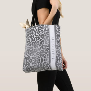 Bolsa Tote Chic Moderno Cinza Estampa de Animal Onça Monogram