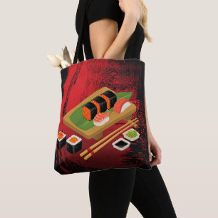 Bolsa Tote Chic Moderno Elegante Sushi Preto e Vermelho