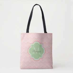 Bolsa Tote Chic Pink Arch Scallops Suave Verde Monograma Nome