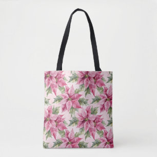 Bolsa Tote Chic Pink Poinsettia Flowers Natal