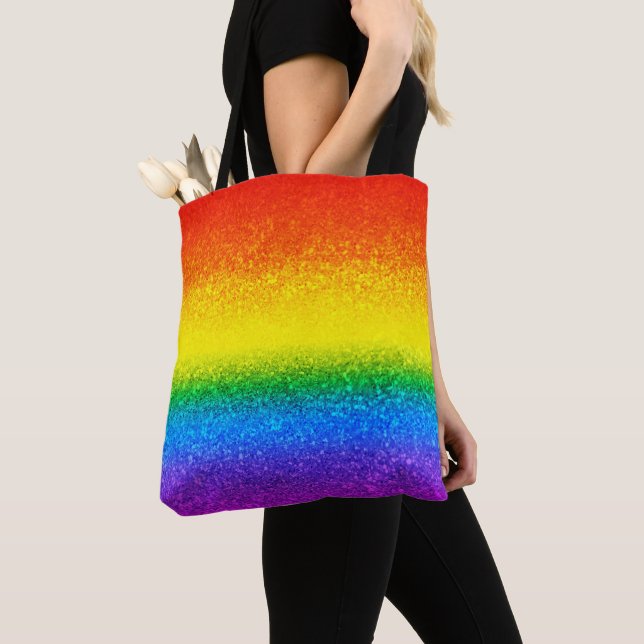 Bolsa Tote Chic Rainbow Glitter Strike Monograma Nome (Close Up)