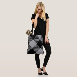 Bolsa Tote Chic Rústico Xadrez Cinza e Branco