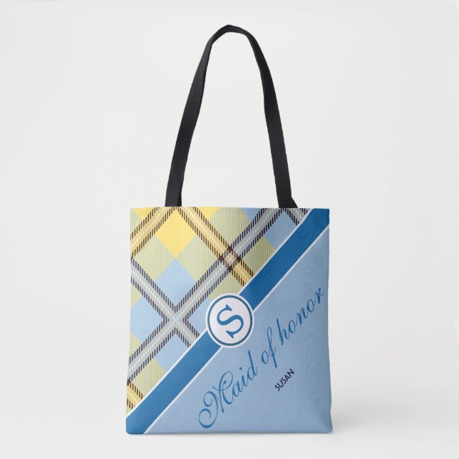 Bolsa Tote Chic Tartan Monograma Personalizado Nome Script Br (Frente)