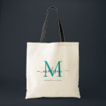 Bolsa Tote Chic Verde Teal Preto Monograma Inicial Script Nom<br><div class="desc">Moderno Elegante Tendência Verde Teal Preto Monograma Inicial Script Nome Bolsa Tote</div>
