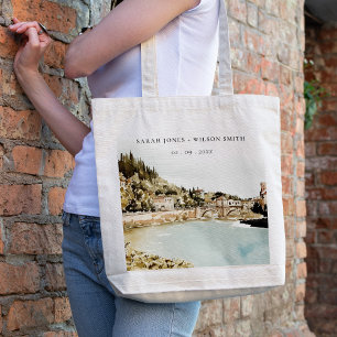 Bolsa Tote Chic Verona Adige River Italy Watercolor Weding