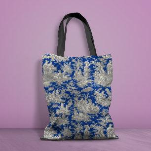 Bolsa Tote Chic vintage - azul escuro toile de jouy impresso