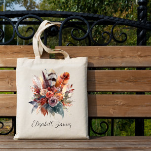 Bolsa Tote Chic Watercolor Boho Floral Autumn Personalizado