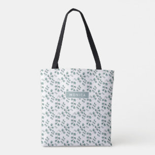 Bolsa Tote Chic Watercolor Eucalyptus Leaf Impressão com Nome